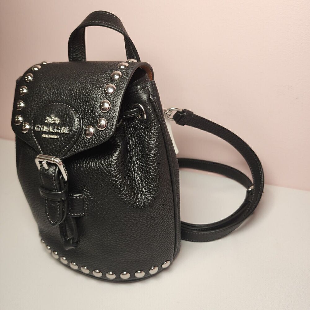 NWT Coach CM041 Amelia Backpack Rivets Leather Convertible Black - Picture 4 of 7